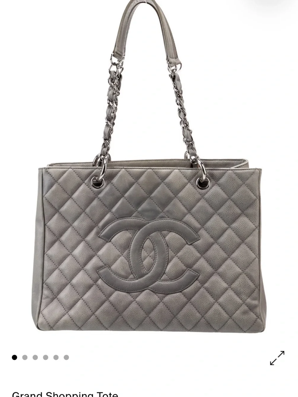CHANEL Quilted Grand Shopping Tote in Silver Gray